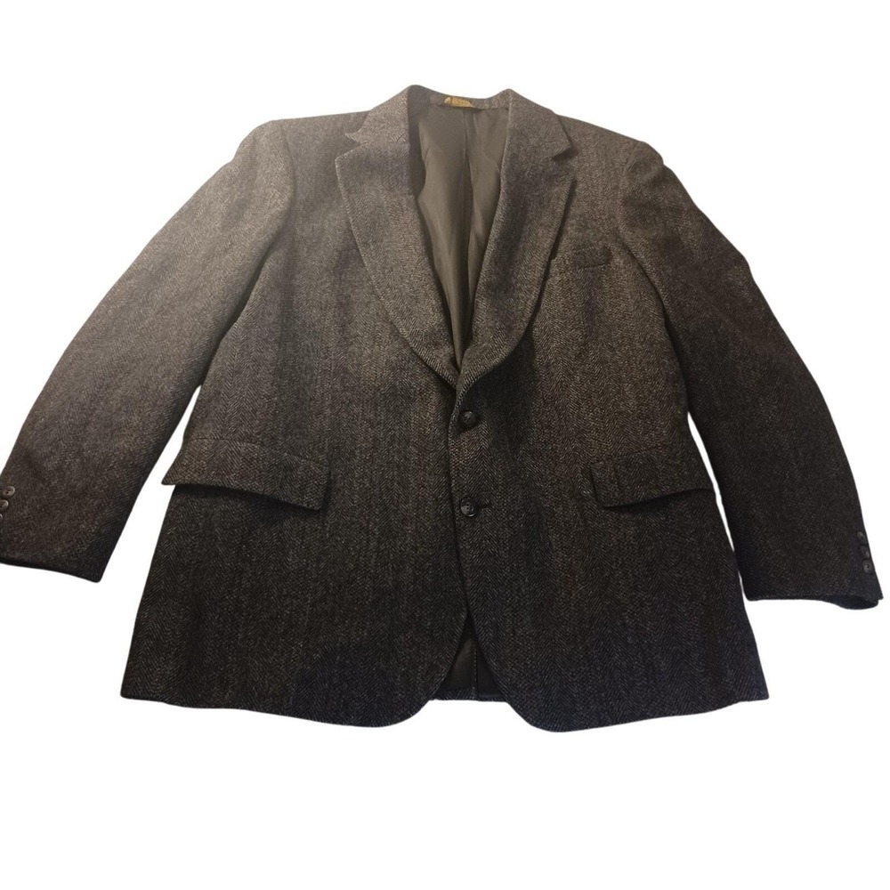 Adams Row Herringbone Wool Blazer 48L Gray 2 Button USA‎ Made Quiet Luxury